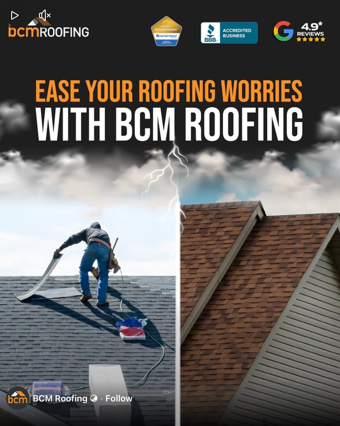 BCM Roofing ease your roofing worries image ad