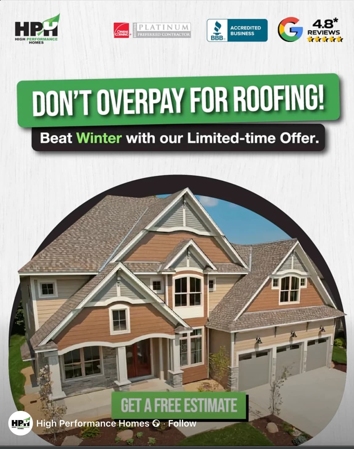 High Performance Homes don't overpay image ad